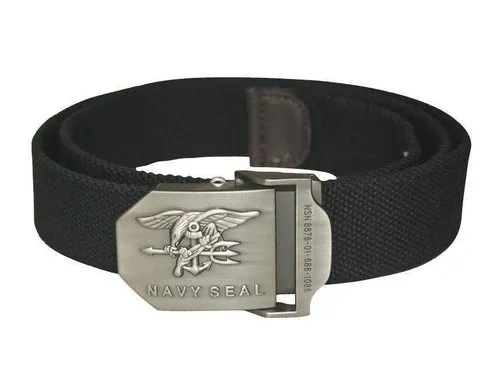 [170109] Hosengürtel mit Navy SEALs Metallschnalle aus Baumwolle, schwarz – robust & markant | 120 cm