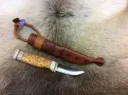 Messer Wood Jewel Finnland, Carbonstahl, Rentiergeweih & Maserbirke, Handarbeit