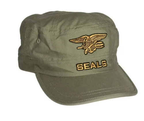 [170203] US Army M1951 Patrouillenmütze olive – verstellbar, Baumwolle, Navy Seals Logo in Gold