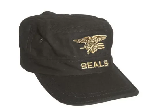 [170206] US Army M1951 Patrouillenmütze schwarz – 100% Baumwolle, Universalgrösse, gesticktes US Seals Logo