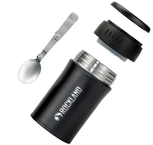 [170228] Lunch-Thermoskanne 530 ml, Vakuum Edelstahl, doppelwandig, mit klappbarem Löffel, schwarz