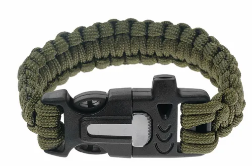 [170229] Survival-Armband Badger Outdoor 3,6 m Paracord, 5 mm, Feuerstein, Pfeife, Klinge, olivgrün