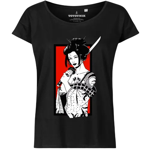 [170245] T-Shirt für Frauen mit Geisha-Schwert-Motiv, Grösse XL, Farbe Schwarz