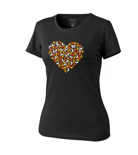 [170247] Damen-T-Shirt aus 100% Baumwolle, "Herzen" Grösse XS, Farbe Schwarz